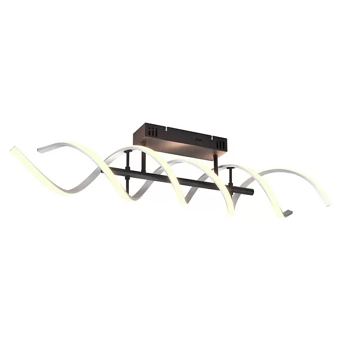 Trio Leuchten Sequence LED-Deckenleuchte - 41 W, L x B x H: 14,5 x 90 x 20,5 cm, Aluminium gebürstet/Schwarz, Mehrfarbig - Moderne schwarze Deckenleuchte mit geschwungenen, beleuchteten weißen LED-Streifen auf rechteckiger Basis.
