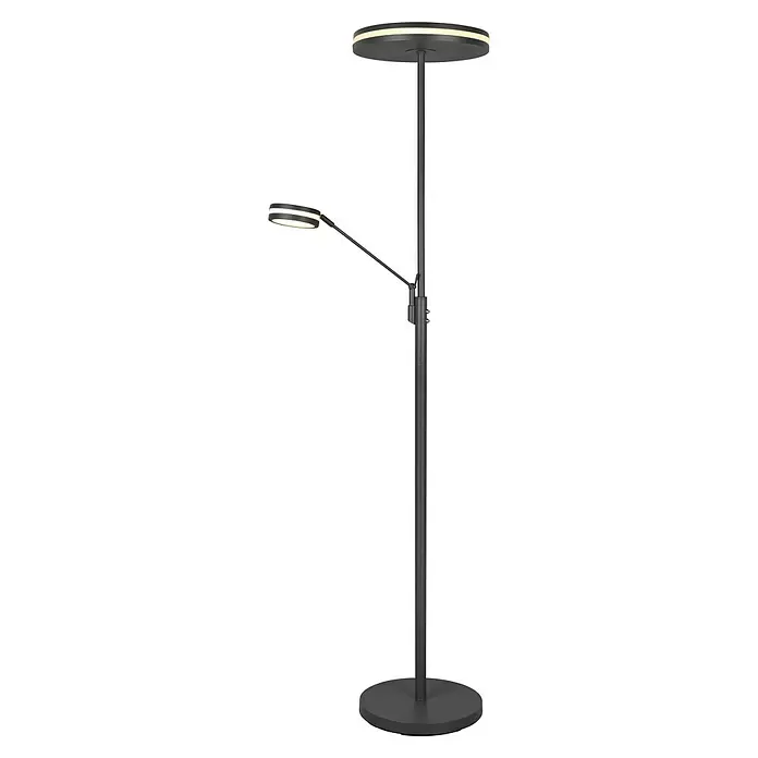 Trio Leuchten Franklin LED-Stehleuchte - 35 W, Höhe: 181 cm, Anthrazit, Mehrfarbig - Dunkelgraue LED-Stehleuchte mit Uplight und verstellbarer Leseleuchte.