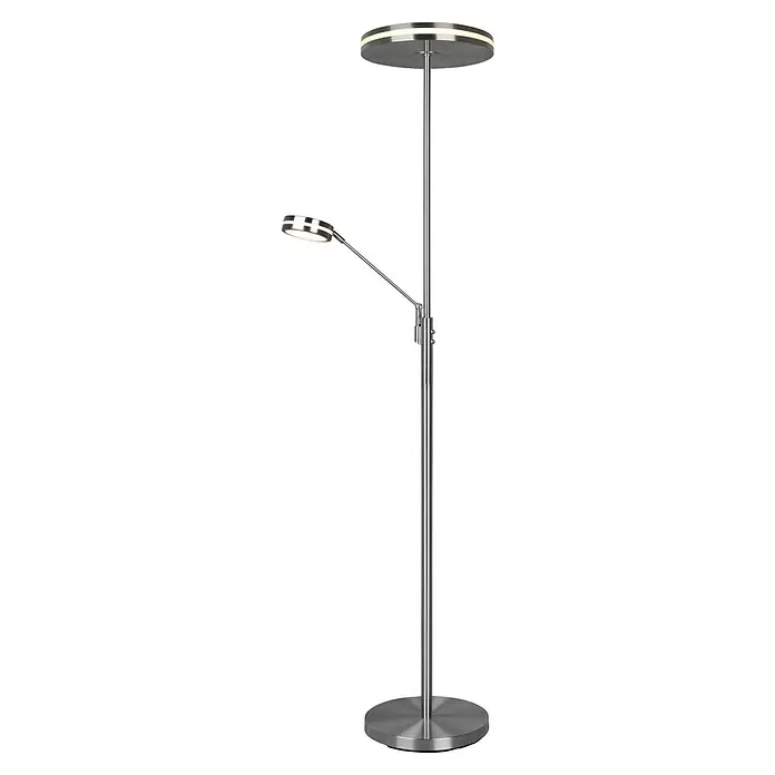 Trio Leuchten Franklin LED-Stehleuchte - 35 W, Höhe: 181 cm, Nickel, Mehrfarbig - Silberne Stehleuchte aus gebürstetem Metall mit Deckenfluter und verstellbarem Lesearm.