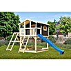 Karibu Kinderspielturm Benjamin (L x B x H: 244 x 198 x 309 cm, Terragrau, Mit blauer Rutsche & Klettergerüst) | BAUHAUS