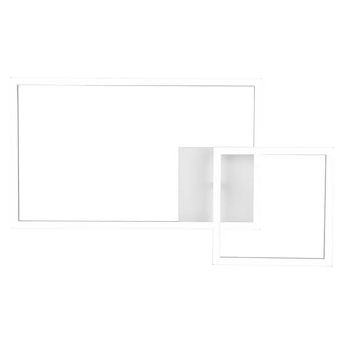 Reality Leuchten LED-Deckenleuchte Padella - 25 W, L x B x H: 37 x 63,5 x 7,5 cm, Weiß, Neutralweiß - Zwei überlappende weiße Rahmen, einer größer und horizontal, der andere kleiner und vertikal.