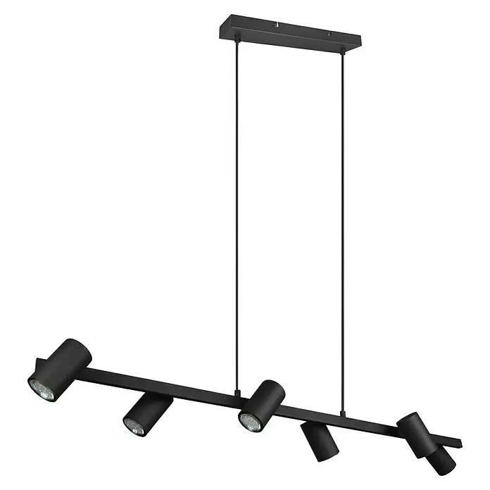 Trio Leuchten Marley Pendelleuchte - 210 W, L x B x H: 18 x 115 x 150 cm, Schwarz, GU10, Anzahl Leuchtmittel: 6 Stk. - Schwarze lineare Pendelleuchte mit fünf verstellbaren Strahlern.