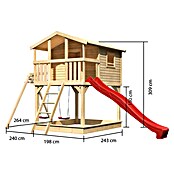 Karibu Kinderspielturm Benjamin (L x B x H: 244 x 198 x 309 cm, Naturbelassen, Mit roter Rutsche) | BAUHAUS