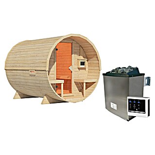 Karibu Fasssauna Rundu (9 kW Saunaofen mit externer Steuerung, L x B x H: 295 x 225 x 229 cm)