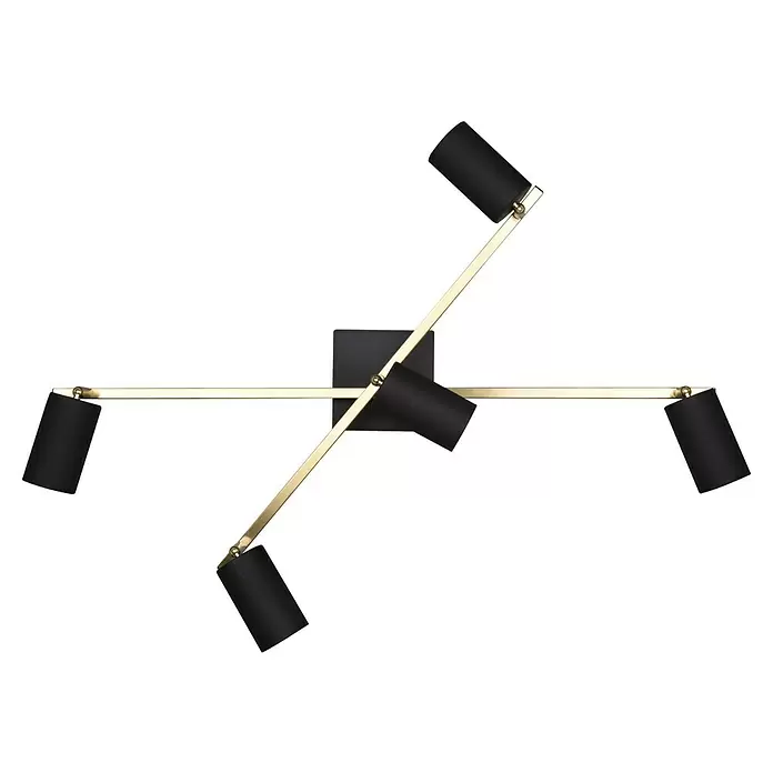 Trio Leuchten Marley Deckenstrahler - 175 W, L x B x H: 57,4 x 77,4 x 22,4 cm, Schwarz/Gold, GU10 - Schwarze und messingfarbene Deckenleuchte mit quadratischer Basis und drei verstellbaren zylindrischen Spots.