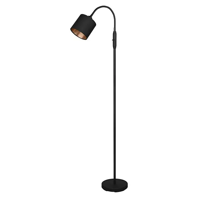 Reality Leuchten Tommy Stehleuchte - 40 W, Höhe: 130 cm, Schwarz/Gold, E14, 1 Stk. - Schwarze Stehlampe mit flexiblem Hals und einem schwarzen Schirm mit goldener Innenseite.