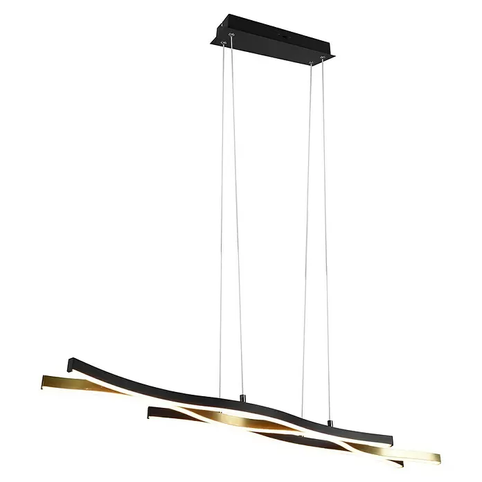 Trio Leuchten Blaze LED-Pendelleuchte - 35 W, L x B x H: 15,5 x 107,5 x 150 cm, Messing matt/Schwarz, Mehrfarbig - Moderne schwarze und messingfarbene lineare LED-Pendelleuchte in Wellenform.