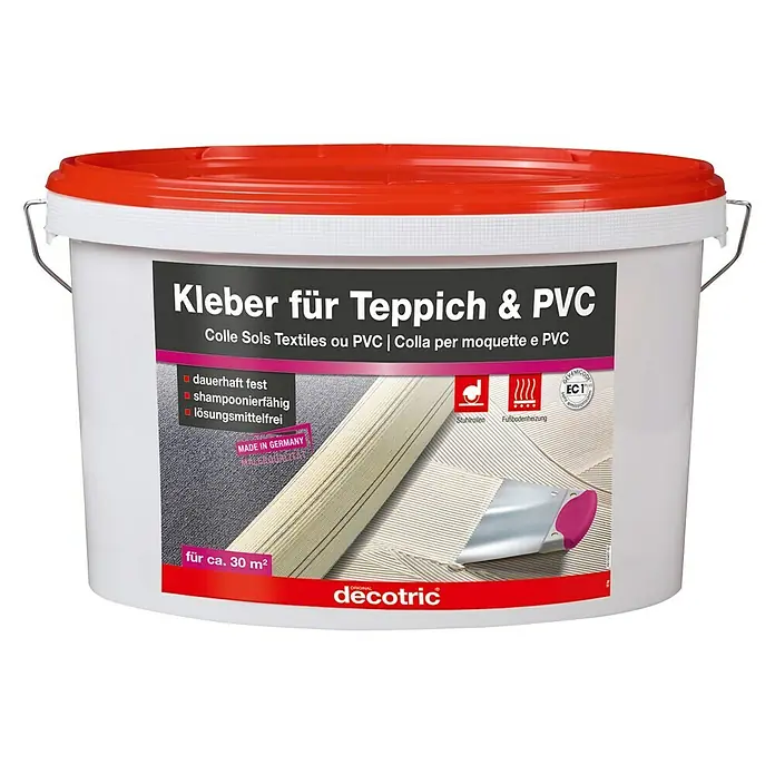 Decotric Bodenbelagskleber - 10 kg, Gebrauchsfertig - Ein Eimer Teppich- und PVC-Kleber von Decotric, ideal für dauerhafte und lösungsmittelfreie Verklebungen auf bis zu 30 m².