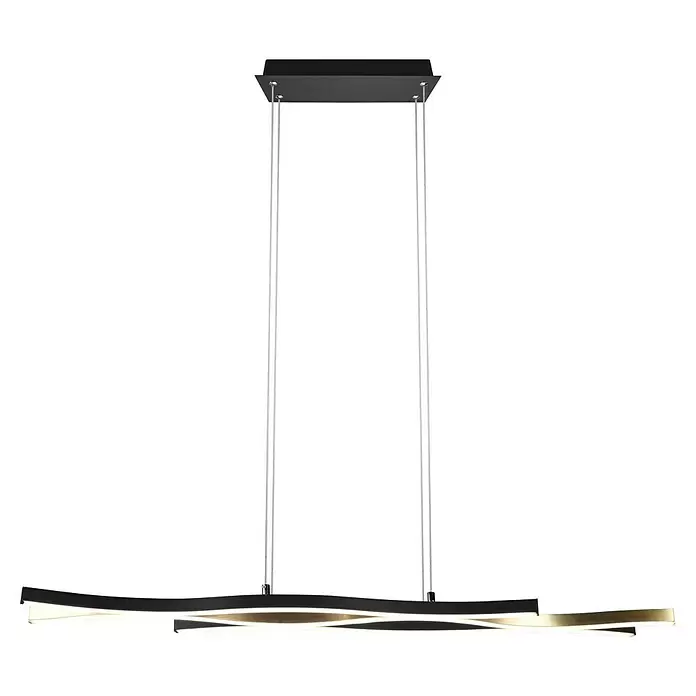 Trio Leuchten Blaze LED-Pendelleuchte - 35 W, L x B x H: 15,5 x 107,5 x 150 cm, Messing matt/Schwarz, Mehrfarbig - Moderne schwarze Wellen-LED-Pendelleuchte mit goldenen Akzenten.