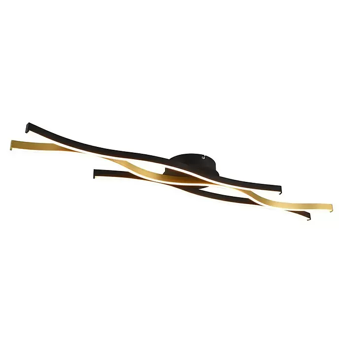Trio Leuchten Blaze LED-Deckenleuchte - 35 W, L x B x H: 18 x 107,5 x 7 cm, Messing matt/Schwarz, Mehrfarbig - Moderne LED-Deckenleuchte mit ineinander verschlungenen schwarzen und goldenen Wellenbändern.