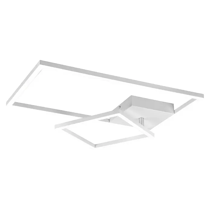 Reality Leuchten LED-Deckenleuchte Padella - 25 W, L x B x H: 37 x 63,5 x 7,5 cm, Weiß, Neutralweiß - Moderne weiße LED-Deckenleuchte mit zwei überlappenden rechteckigen beleuchteten Rahmen und einem zentralen Sockel.