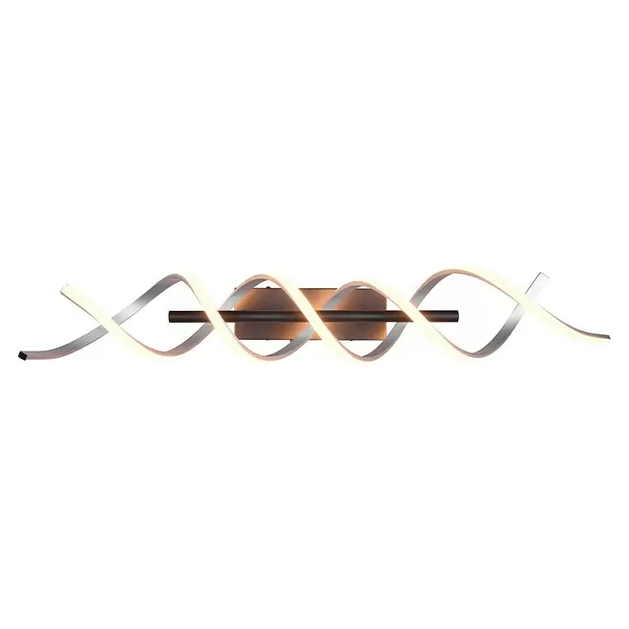 Trio Leuchten Sequence LED-Deckenleuchte - 41 W, L x B x H: 14,5 x 90 x 20,5 cm, Aluminium gebürstet/Schwarz, Mehrfarbig - Moderne LED-Wandleuchte mit dunklem Sockel und zwei ineinander verschlungenen Streifen: einer aus gebürstetem Metall, der andere warmweiß leuchtend.