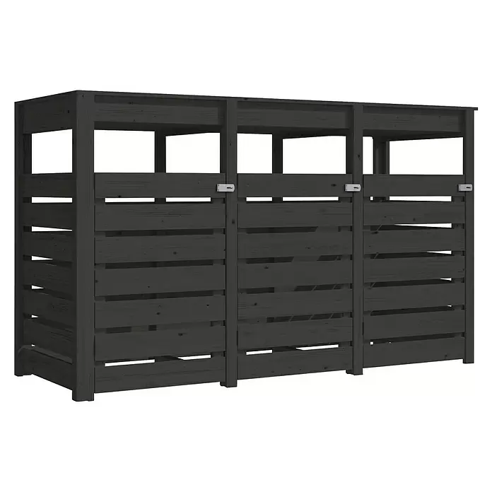Karibu Mülltonnenbox - Holz, Anthrazit, Geeignet für Anzahl Mülltonnen: 3 Stk. - Dunkelgraue Holzlamellen-Gartenbox mit drei Fächern.