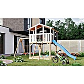 Karibu Kinderspielturm Benjamin (L x B x H: 244 x 198 x 309 cm, Terragrau, Mit blauer Rutsche) | BAUHAUS