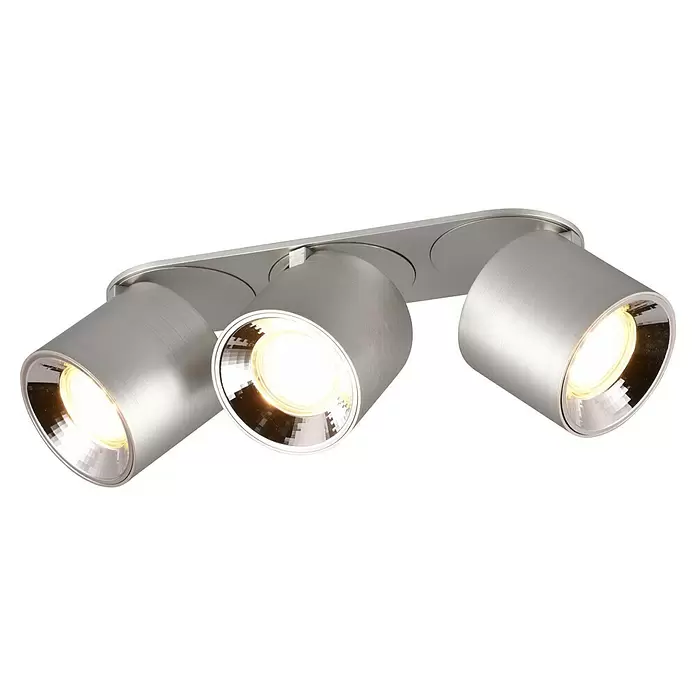 Trio Leuchten Deckenstrahler GUAYANA - 30 W, L x B x H: 8,7 x 27,3 x 12 cm, Nickel, GU10, Anzahl Leuchtmittel: 3 Stk. - Gebürstete silberne Deckenleuchte mit drei Strahlern und beleuchteten Köpfen.