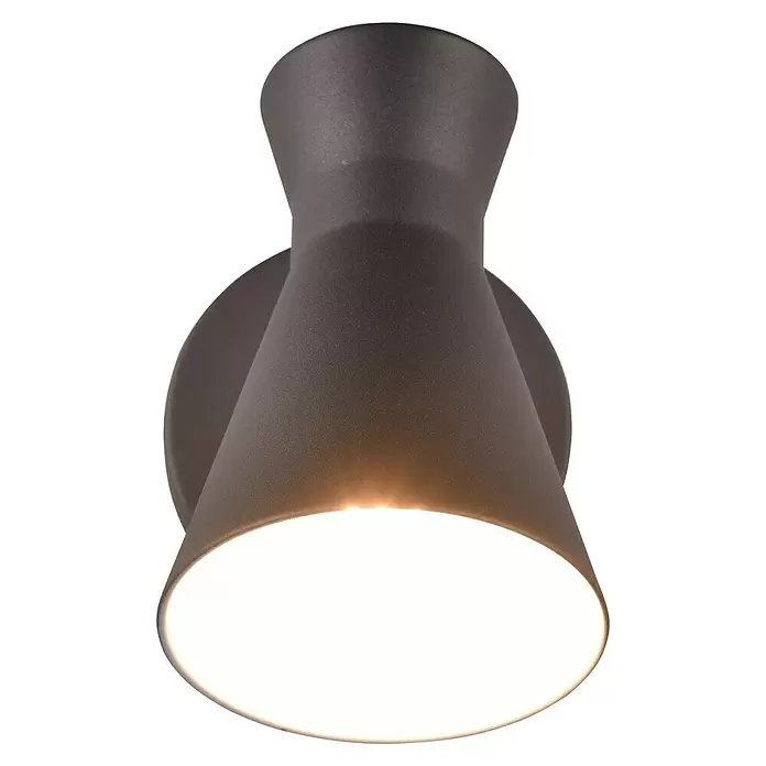 Reality Leuchten Enzo Wandleuchte - 10 W, L x B x H: 29,2 x 11,5 x 16,5 cm, Schwarz, E27 - Dunkelgrauer Wandstrahler mit strukturierter Oberfläche, der helles weißes Licht abgibt.