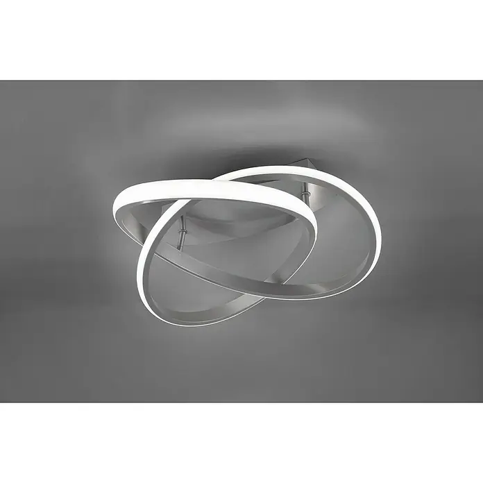 Reality Leuchten Course LED-Deckenleuchte - 18 W, Nickel, Neutralweiß - Moderne Deckenleuchte mit ineinander verschlungenen, silbernen Ringen und integrierter LED-Beleuchtung für ein elegantes Ambiente.