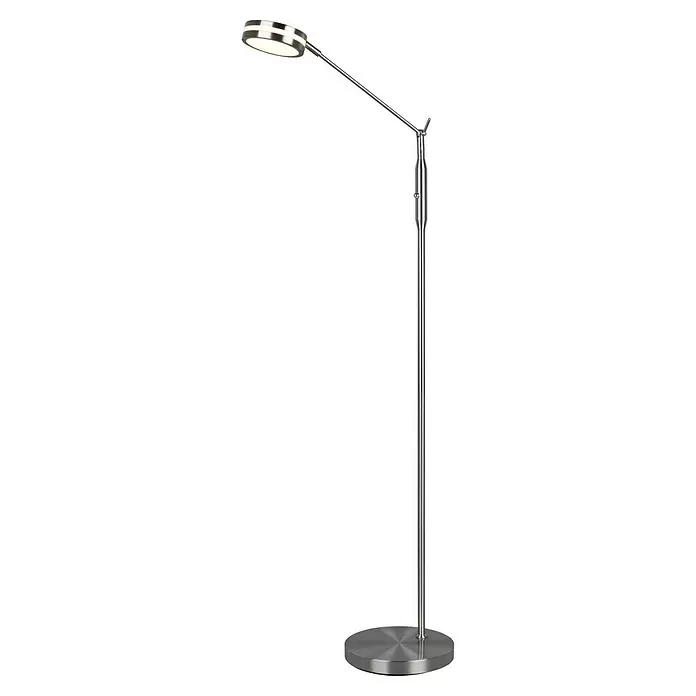 Trio Leuchten Franklin LED-Stehleuchte - 6 W, Höhe: 133 cm, Nickel, Mehrfarbig - Moderne Stehleuchte aus gebürstetem Metall mit rundem Fuß, schlankem Ständer, verstellbarem Arm und rundem, beleuchtetem LED-Kopf.
