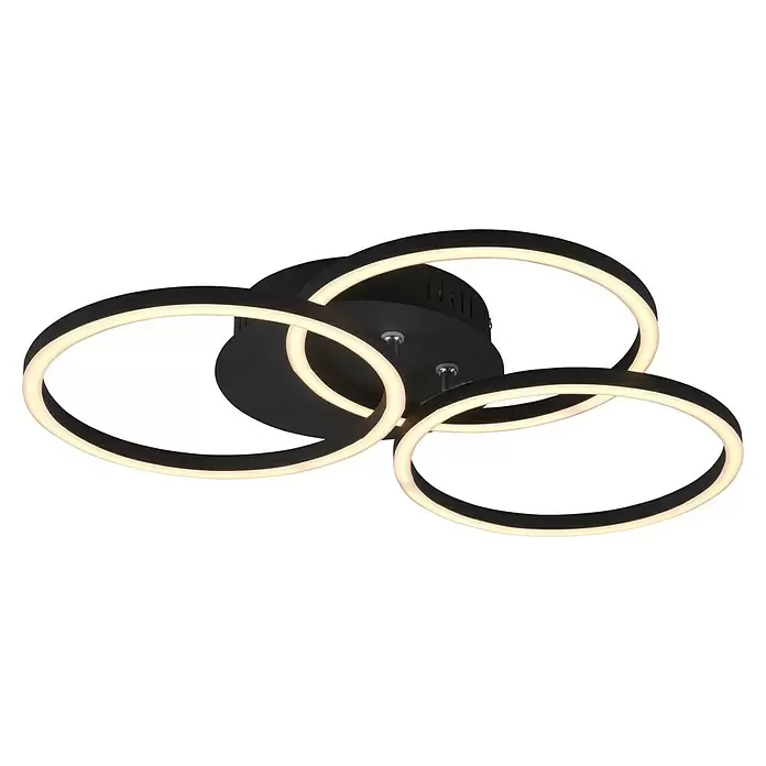 Reality Leuchten LED-Deckenleuchte Circle - 27 W, L x B x H: 43,5 x 43,5 x 9,5 cm, Schwarz, Mehrfarbig - Moderne schwarze LED-Deckenleuchte mit drei ineinander verschlungenen beleuchteten Ringen.