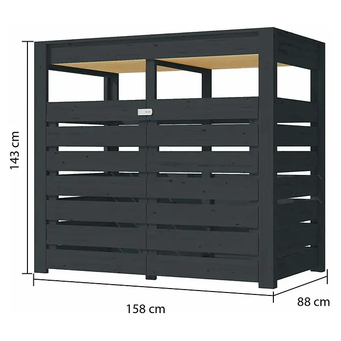 Karibu Mülltonnenbox - Holz, Anthrazit, Geeignet für Anzahl Mülltonnen: 2 Stk. - Dunkelgraue Holz-Mülltonnenbox mit Lattenrost und heller Holzablage, 143x158x88 cm.
