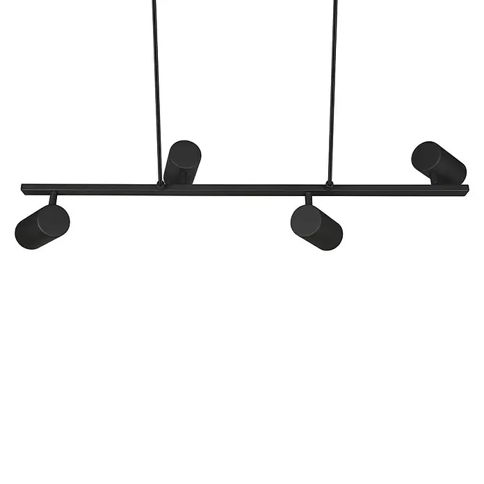 Trio Leuchten Marley Pendelleuchte - 140 W, L x B x H: 18 x 80 x 150 cm, Schwarz, GU10, Anzahl Leuchtmittel: 4 Stk. - Schwarze Hängeleuchte mit vier Strahlern an einer horizontalen Stange, ideal zur gezielten Beleuchtung von Räumen.