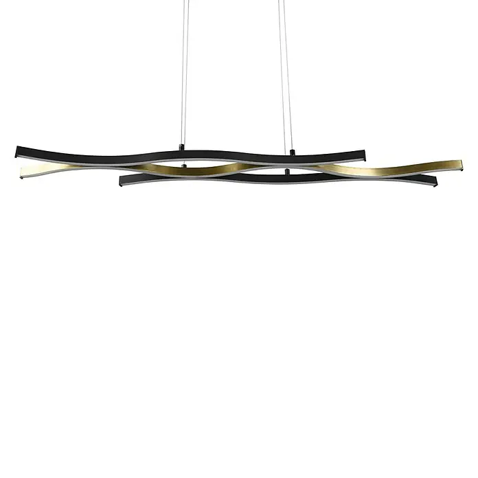 Trio Leuchten Blaze LED-Pendelleuchte - 35 W, L x B x H: 15,5 x 107,5 x 150 cm, Messing matt/Schwarz, Mehrfarbig - Elegante LED-Hängeleuchte in Schwarz und Gold. Diese moderne Lampe ist ein stilvoller Blickfang für jeden Raum.