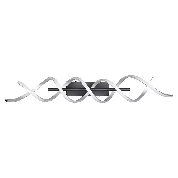 Trio Leuchten Sequence LED-Deckenleuchte - 41 W, L x B x H: 14,5 x 90 x 20,5 cm, Aluminium gebürstet/Schwarz, Mehrfarbig - Moderne LED-Wandleuchte mit schwarzem, rechteckigem Sockel und zwei verschlungenen, weißen Spiralelementen.