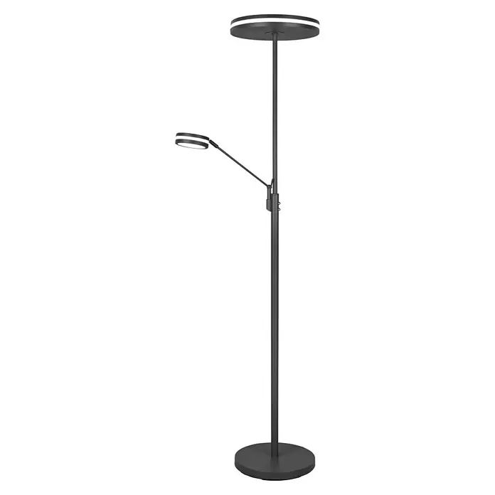 Trio Leuchten Franklin LED-Stehleuchte - 35 W, Höhe: 181 cm, Anthrazit, Mehrfarbig - Moderne dunkelgraue Stehleuchte mit zwei runden LED-Leuchten, einer nach oben gerichtet und einer an einem verstellbaren Arm.