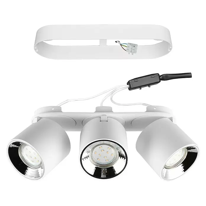 Trio Leuchten Deckenstrahler GUAYANA - 30 W, L x B x H: 8,7 x 27,3 x 12 cm, Weiß, GU10, Anzahl Leuchtmittel: 3 Stk. - Weißer Deckenstrahler mit drei verstellbaren LED-Köpfen, zerlegt mit Basis und Stromwandler.