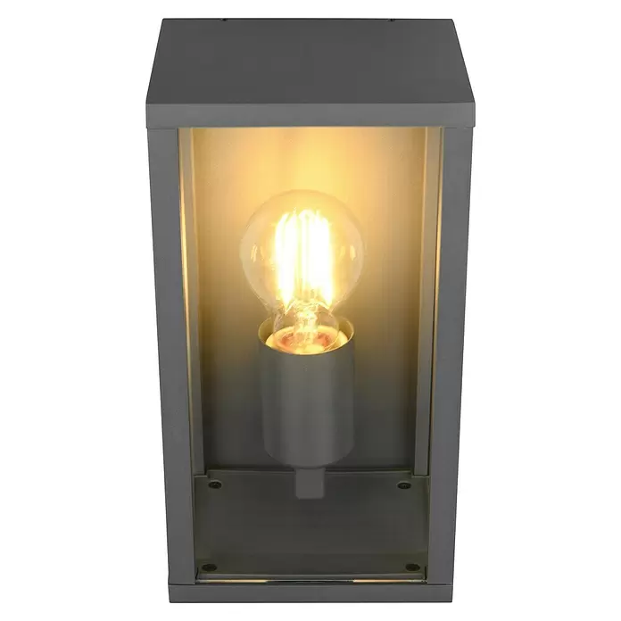 Trio Leuchten Garonne Außenwandleuchte - 60 W, L x B x H: 13,5 x 14 x 29 cm, Anthrazit, IP44, Mit Bewegungsmelder - Graue Metall-Außenwandleuchte mit leuchtender Vintage-Glühbirne.