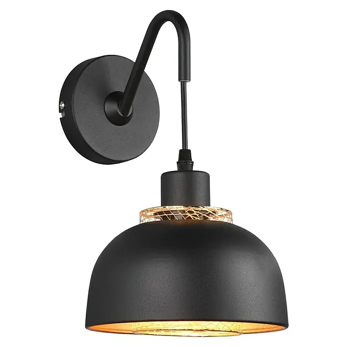 Reality Leuchten Punch Wandleuchte - 40 W, L x B x H: 24 x 18 x 30 cm, Schwarz/Gold, E27 - Schwarze Wandleuchte mit einem schlichten, industriellen Design, ideal für moderne Innenräume und zur stimmungsvollen Beleuchtung.