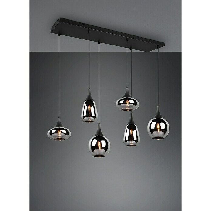 Trio Leuchten Lumina Pendelleuchte (6 Stk., 240 W, L x B x H: 34,5 x 93,8 x 150 cm, Chrom, Schwarz, E14) | BAUHAUS