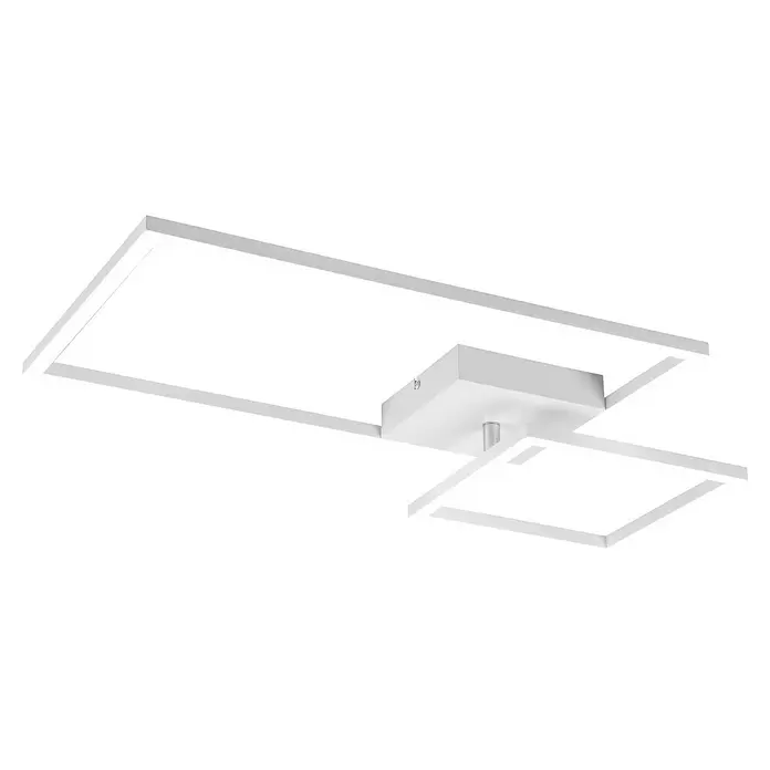 Reality Leuchten LED-Deckenleuchte Padella - 25 W, L x B x H: 37 x 63,5 x 7,5 cm, Weiß, Neutralweiß - Moderne weiße LED-Deckenleuchte mit zwei rechteckigen Rahmen, einem größeren und einem kleineren, die über eine zentrale Basis verbunden sind.
