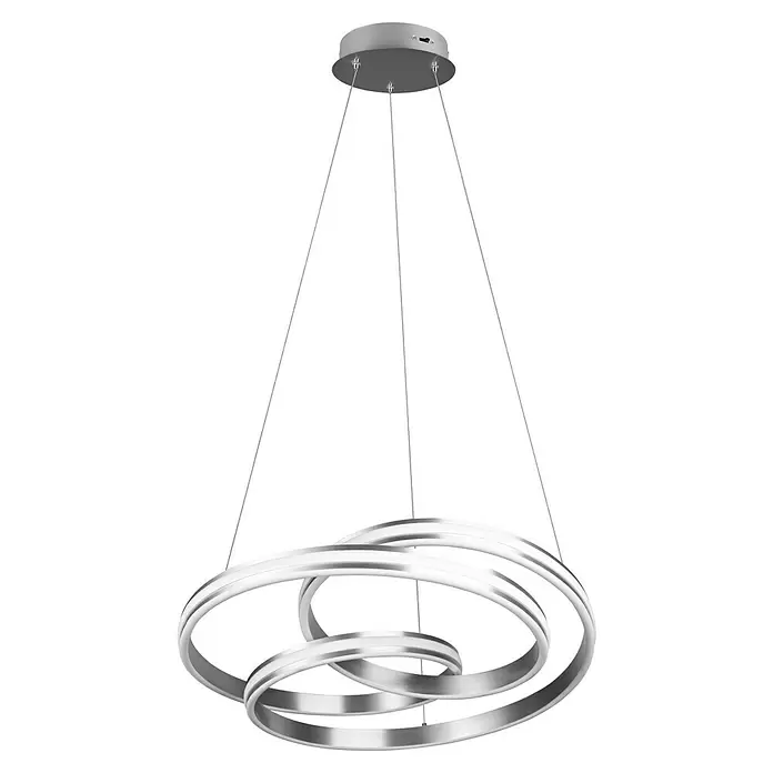 Trio Leuchten Nuria LED-Pendelleuchte rund - 60 W, Ø x H: 60 x 150 cm, Nickel, Mehrfarbig - Moderne silberne LED-Pendelleuchte mit drei ineinandergreifenden Ringen.