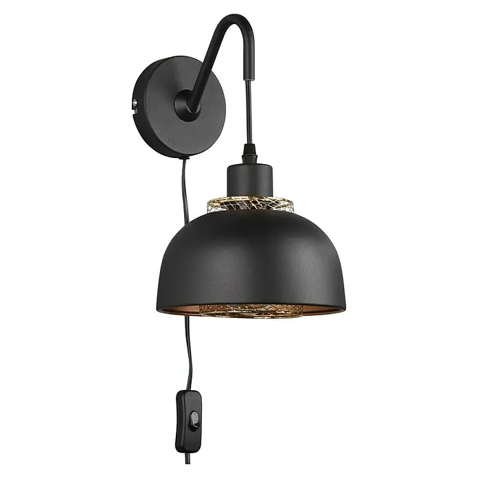 Reality Leuchten Punch Wandleuchte - 40 W, L x B x H: 24 x 18 x 30 cm, Schwarz/Gold, E27 - Schwarze Wandleuchte mit goldenem Akzent, ein stilvolles Beleuchtungselement für jeden Raum. Die Lampe spendet warmes, indirektes Licht.