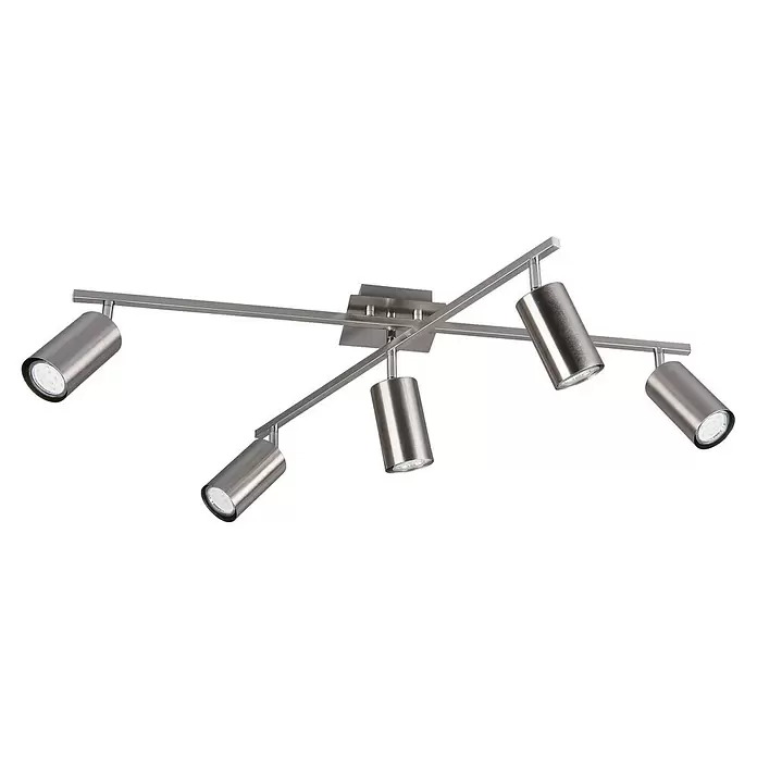 Trio Leuchten Marley Deckenstrahler - 175 W, L x B x H: 57,4 x 77,4 x 22,4 cm, Nickel, GU10 - Deckenleuchte aus gebürstetem Metall mit fünf verstellbaren Strahlern.