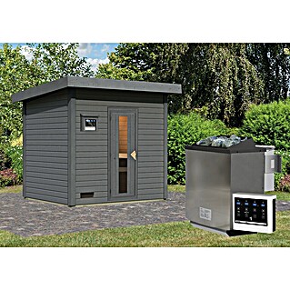 Karibu Saunahaus Hytti (9 kW Bio-Saunaofen mit externer Steuerung, Terragrau, L x B x H: 196 x 231 x 228 cm)