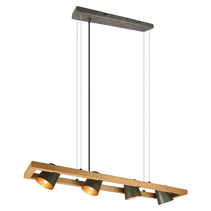 Trio Leuchten Bell Pendelleuchte - 100 W, L x B x H: 21 x 100 x 150 cm, Nickel-antik/Holz, E14 - Attraktive Hängelampe mit Holz- und Metallelementen, die ein warmes Licht spendet und eine rustikale Note in den Raum bringt.