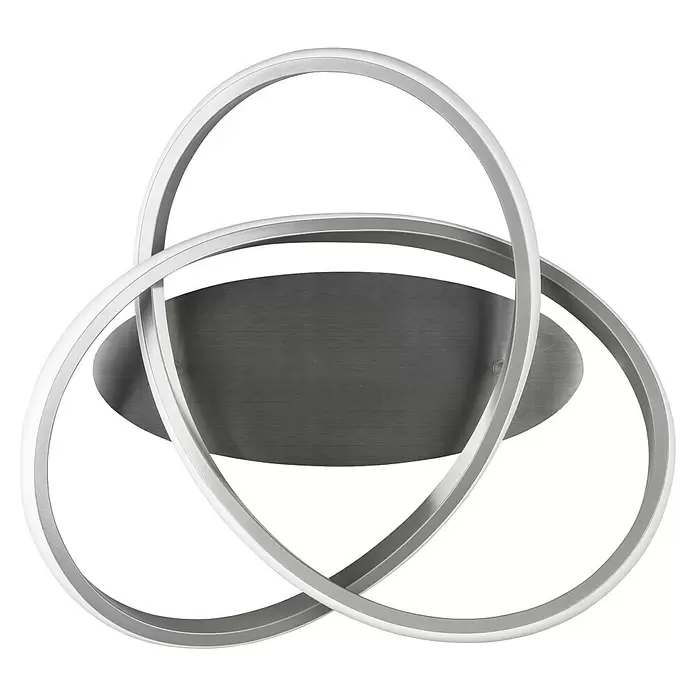 Reality Leuchten Course LED-Deckenleuchte - 18 W, Nickel, Neutralweiß - Moderne silberfarbene LED-Deckenleuchte mit drei ineinandergreifenden Ringen und gebürsteter Metallbasis.