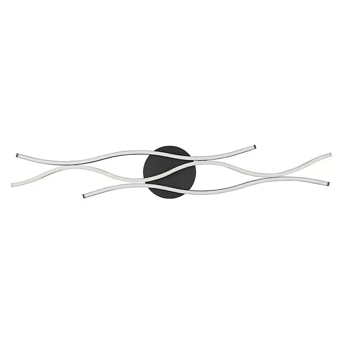 Trio Leuchten Blaze LED-Deckenleuchte - 35 W, L x B x H: 18 x 107,5 x 7 cm, Messing matt/Schwarz, Mehrfarbig - Geschwungene LED-Wandleuchte mit drei weißen Lichtbändern auf schwarzem Oval.