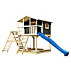 Karibu Kinderspielturm Benjamin (L x B x H: 244 x 198 x 309 cm, Terragrau, Mit blauer Rutsche & Klettergerüst) | BAUHAUS