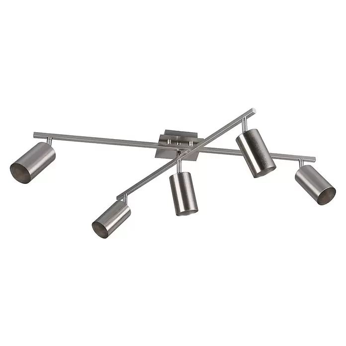 Trio Leuchten Marley Deckenstrahler - 175 W, L x B x H: 57,4 x 77,4 x 22,4 cm, Nickel, GU10 - Moderne Deckenleuchte aus gebürstetem Metall mit fünf verstellbaren zylindrischen Strahlern auf sich kreuzenden Stangen.