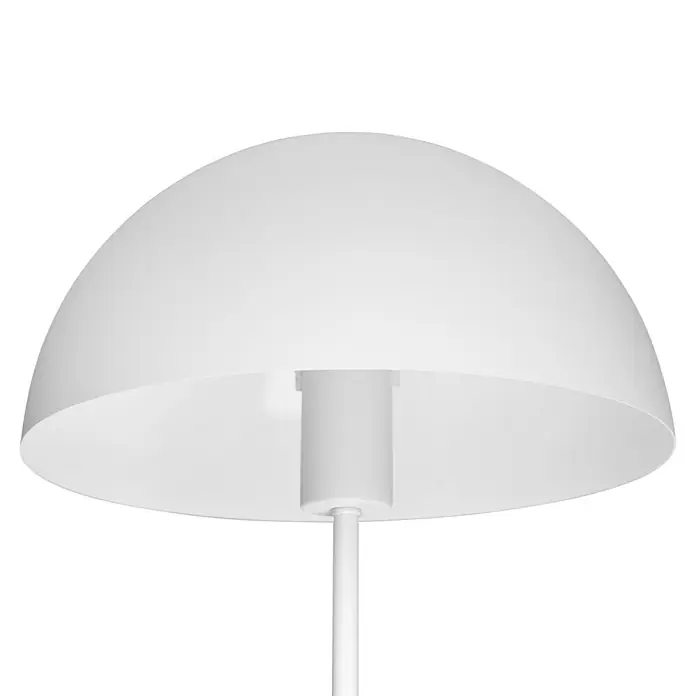 Trio Leuchten Tischleuchte rund Nola - 40 W, Ø x H: 30 x 45 cm, Weiß matt, E27 - Nahaufnahme einer modernen, weißen Bogenlampe mit einem minimalistischen Design, die Eleganz und schlichte Ästhetik vereint.