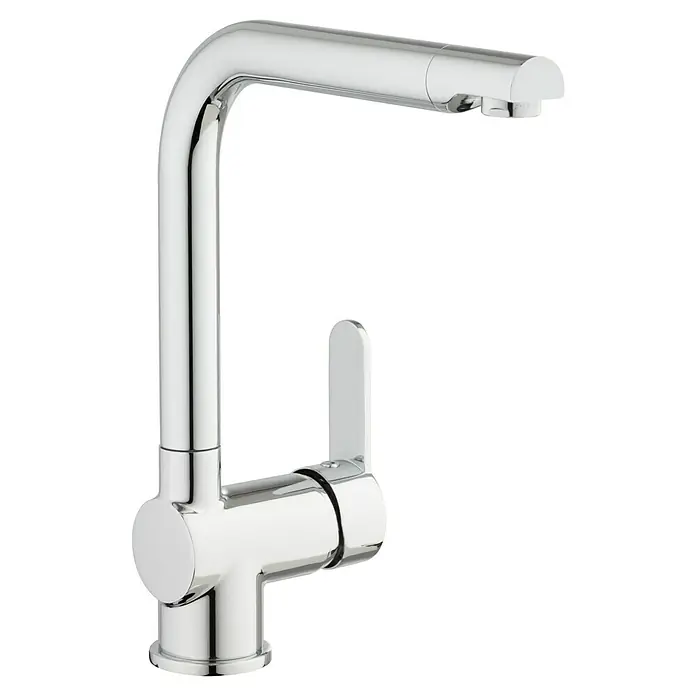 Camargue Spültischarmatur Barcelona - Chrom, Glänzend - Ein moderner Chrom-Küchenarmatur mit einem schlichten, eckigen Design und einem seitlichen Hebel für einfache Bedienung.