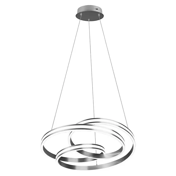 Trio Leuchten Nuria LED-Pendelleuchte rund - 60 W, Ø x H: 60 x 150 cm, Nickel, Mehrfarbig - Moderne silberfarbene LED-Pendelleuchte mit mehreren überlappenden beleuchteten Ringen, von der Decke abgehängt.
