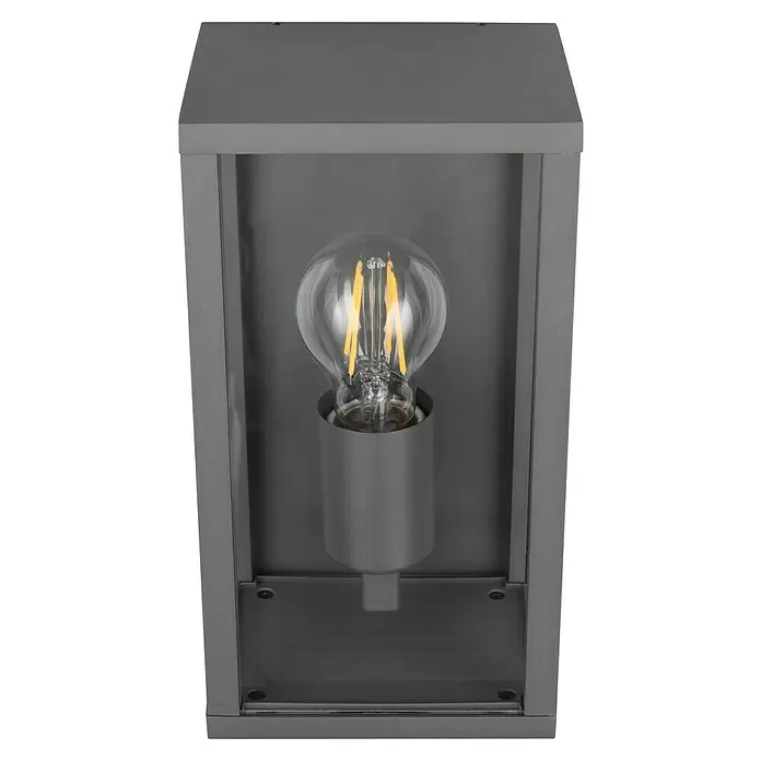 Trio Leuchten Garonne Außenwandleuchte - 60 W, L x B x H: 13,5 x 14 x 29 cm, Anthrazit, IP44, Mit Bewegungsmelder - Graue Metall-Außenwandleuchte mit klarer LED-Glühbirne.