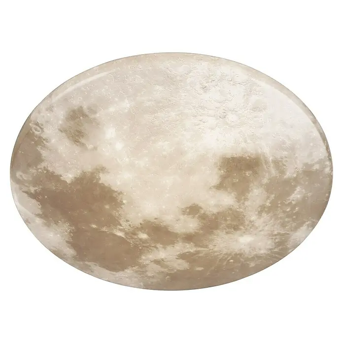 Reality Leuchten LED-Deckenleuchte rund Moonika - 15 W, Ø x H: 37 x 8,5 cm, Weiß/Grau, Warmweiß - Detailliertes Bild des Mondes, das seine Krater und Oberflächentexturen hervorhebt. Ideal für astronomische Studien und Dekorationen.