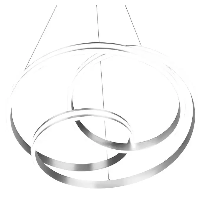 Trio Leuchten Nuria LED-Pendelleuchte rund - 60 W, Ø x H: 60 x 150 cm, Nickel, Mehrfarbig - Moderne Hängeleuchte mit ineinandergreifenden Ringen in Silber und Weiß.