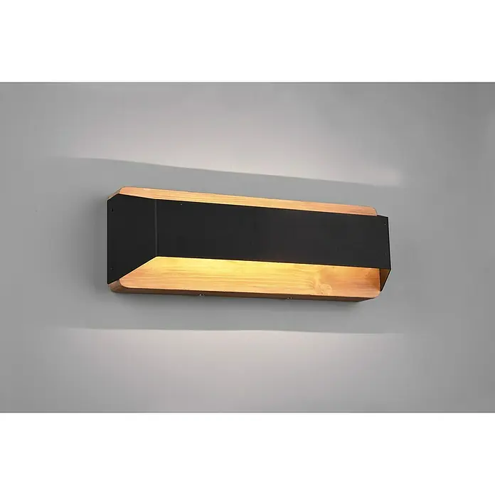 Trio Leuchten LED-Wandleuchte Arino - 13 W, L x B x H: 10 x 35 x 12 cm, Schwarz/Holz, Warmweiß - Wandleuchte aus Holz und Metall mit warmem Lichtschein.