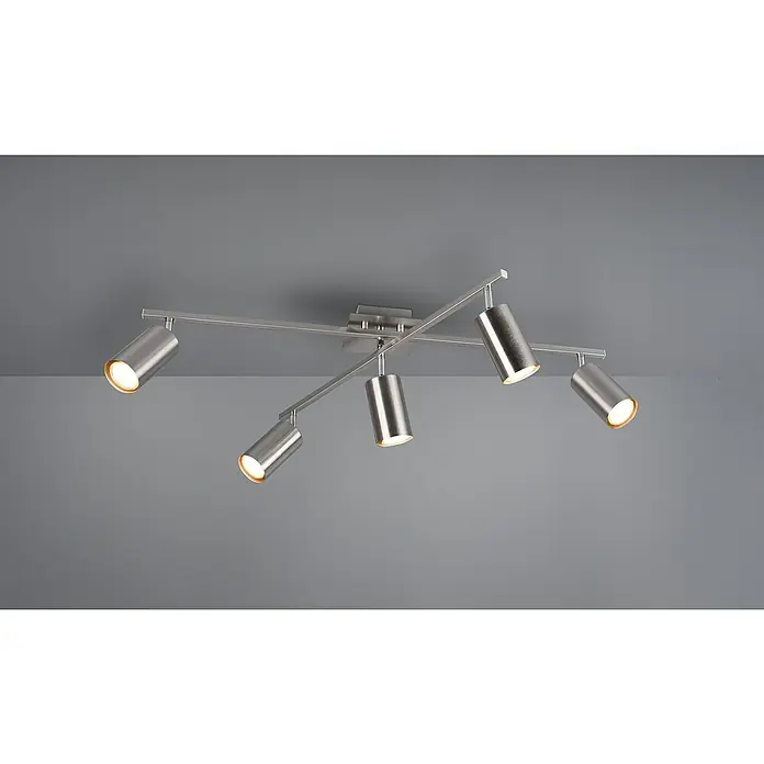 Trio Leuchten Marley Deckenstrahler - 175 W, L x B x H: 57,4 x 77,4 x 22,4 cm, Nickel, GU10 - Eine Deckenleuchte mit fünf verstellbaren Strahlern aus gebürstetem Metall für gezielte Beleuchtung in jedem Raum.